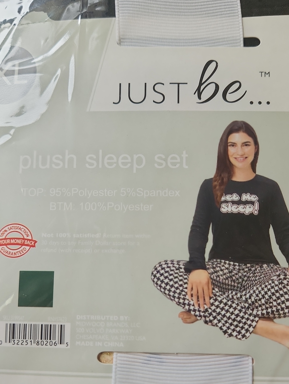 just be Black Top with Black & White Houndstooth Pants Plush Sleep Set